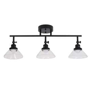 Catalina 23"W 3-Light LED Track Bar Light Fixture, Matte Black with Clear Glass Shades