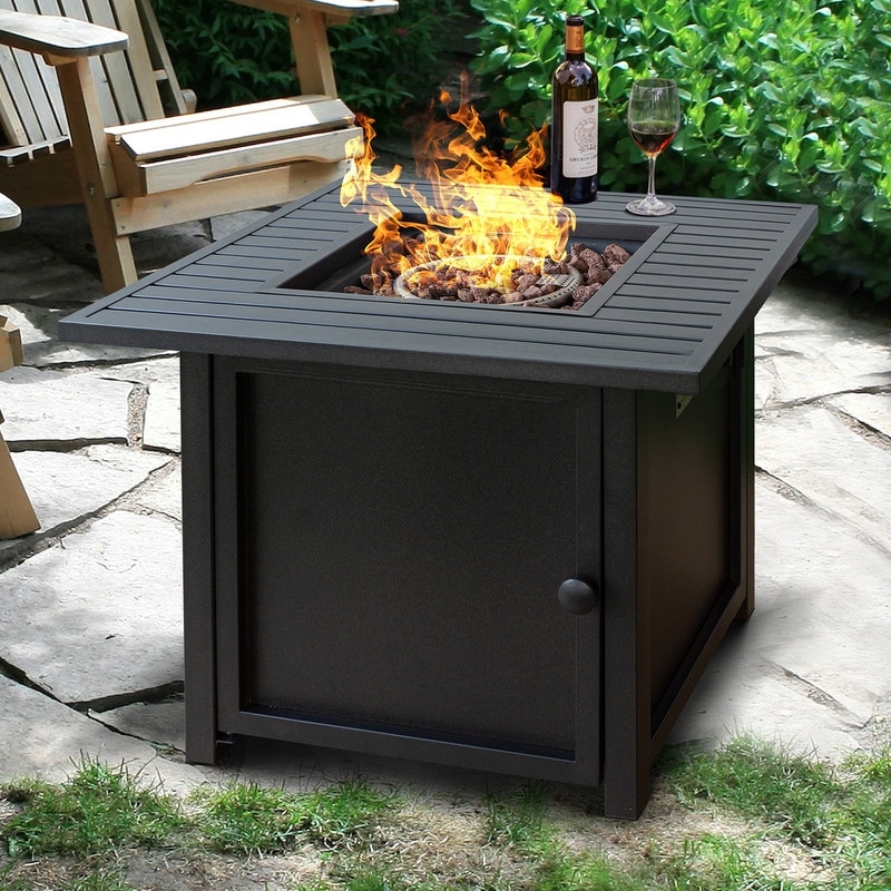 gas fire pit with slat top