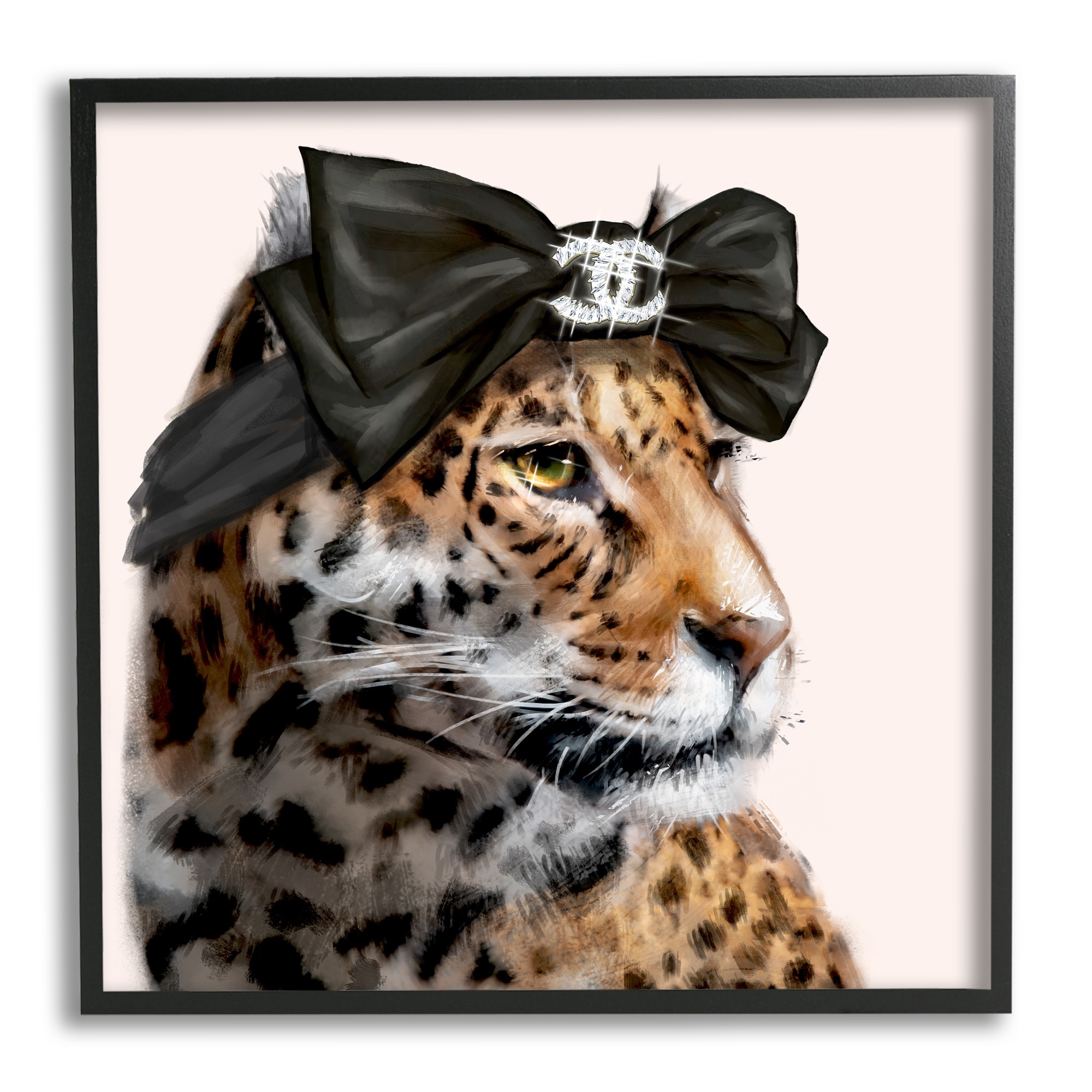 Stupell Fashion Leopard Chic Animal Black Bow Glam Framed Wall Art - Yellow