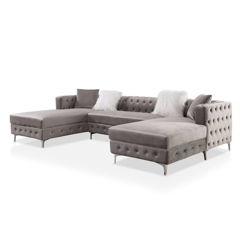 Delfinia Contemporary Fabric Upholstered Tufted Sectional by Furniture of America