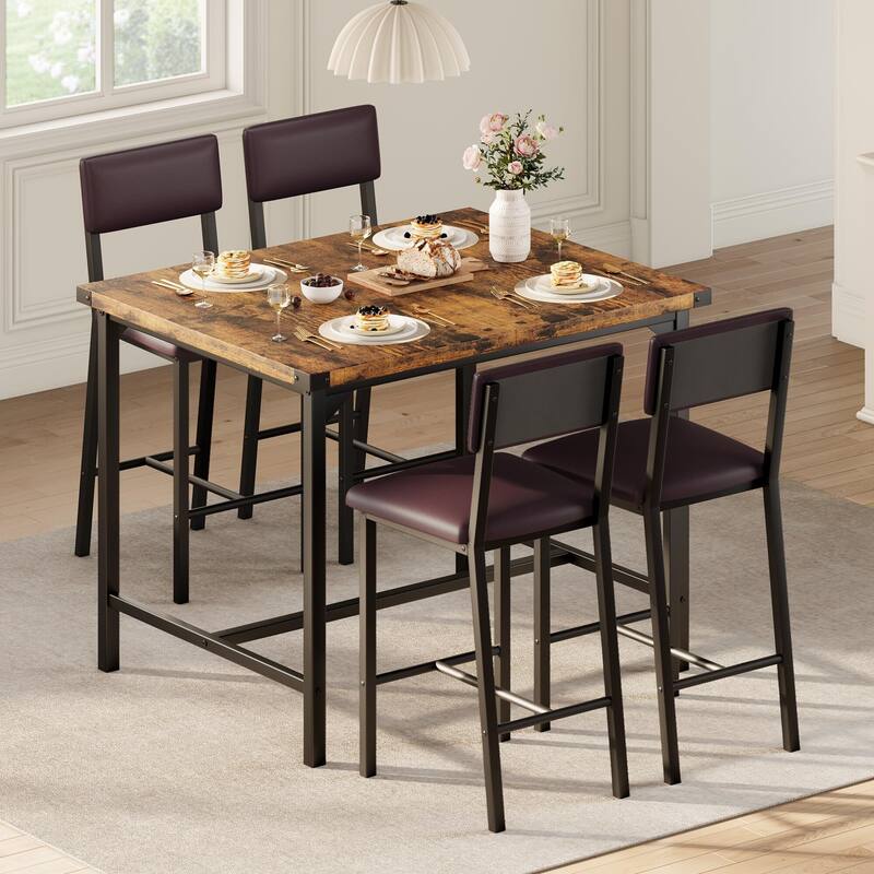 Dining Table Set for 4 w/Footrest & Corner Protector, 5-Piece Kitchen Table Set
