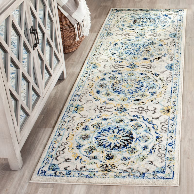 SAFAVIEH Evoke Annamari Distressed Vintage Boho Rug - 2'2" x 7' Runner - Ivory/Blue