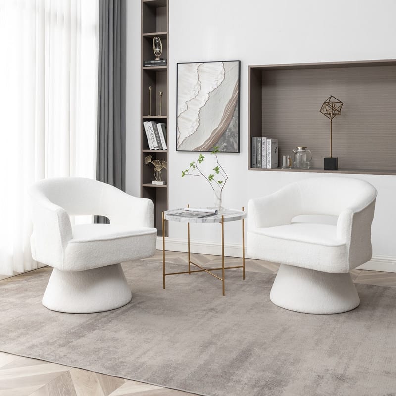 SEYNAR Modern Glam Open Back Velvet Upholstered Round Swivel Accent Arm Barrel Chair for Living Room Set of 2