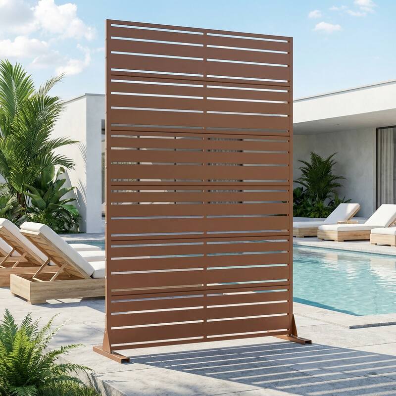 Outdoor Privacy Screen Metal Privacy Screen Panel Free Standing - Brown - 72*47