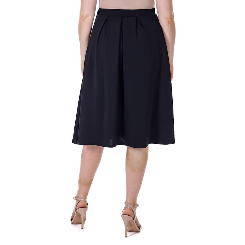 24seven Comfort Apparel Elastic Waist Pleated Knee Length Pocket Skirt