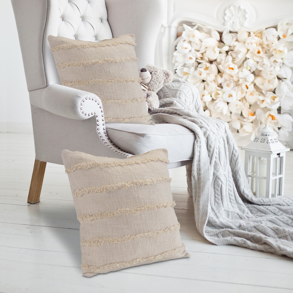 Guajira Set of 2 Textured Stripe Cotton Throw Pillow Covers, 20" x 20", 2 PCS (Covers Only) by Sevita