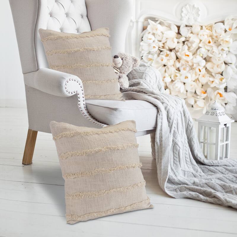 Guajira Set of 2 Textured Stripe Cotton Throw Pillow Covers, 20" x 20", 2 PCS (Covers Only) by Sevita