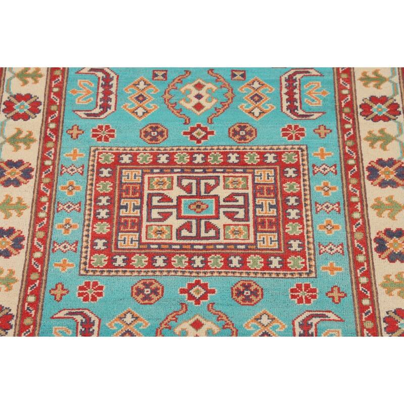 Turquoise Blue Kazak Oriental Accent Rug Handmade Wool Carpet - 3'3" x 4'11"