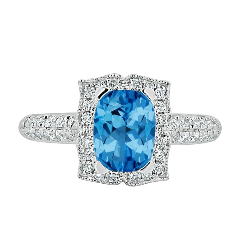 Auriya 1 3/8ct Fancy Cushion-cut Swiss Blue Topaz Halo Diamond Engagement Ring 1/3ctw 14k Gold