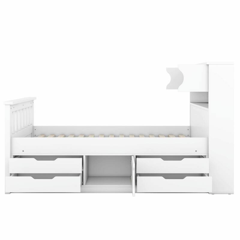 Captain Platform Bed Frame with Storage Bookcases, Shelves & Four Drawers