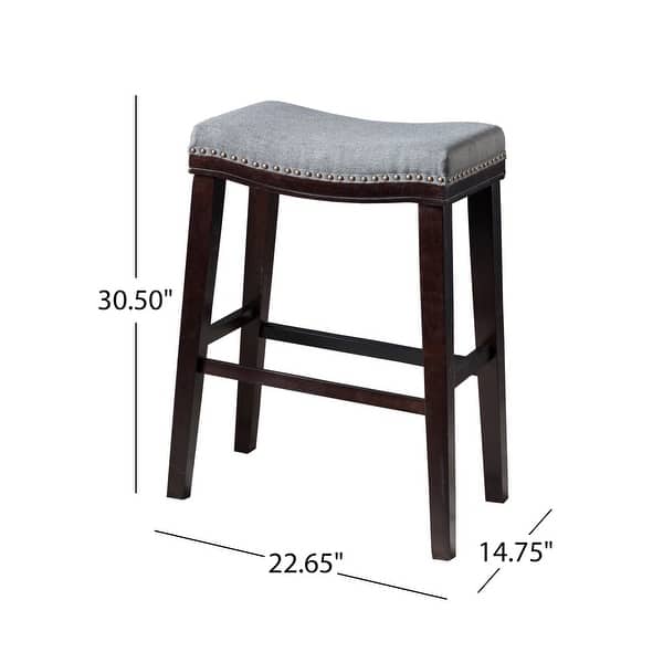 dimension image slide 2 of 3, Kimi Contemporary Upholstered Saddle Barstool with Nailhead Trim (Set of 2) by Christopher Knight Home