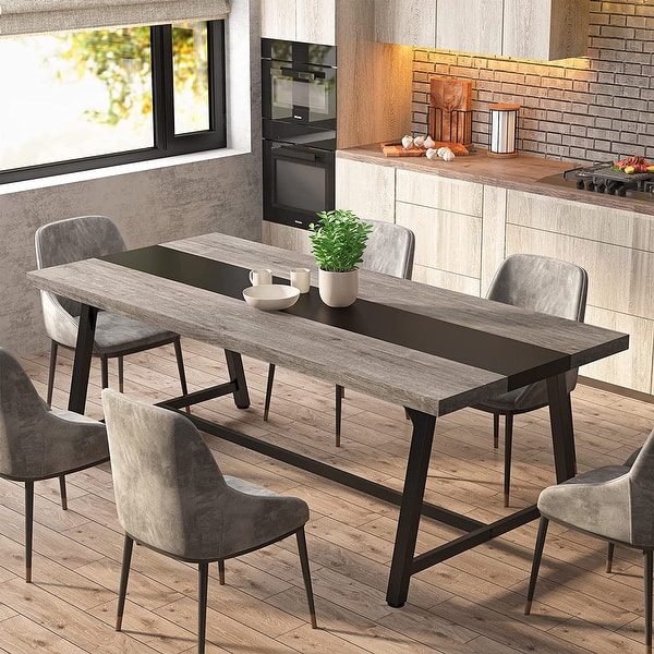 slide 2 of 11, Dining Table for 8 People, 70.87-inch Rectangular Wood Kitchen Table Grey