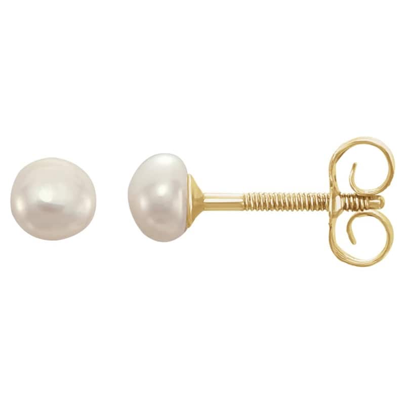 Curata 14k Yellow Gold Children's 3.25mm Button Freshwater Cultured Pearl Earring