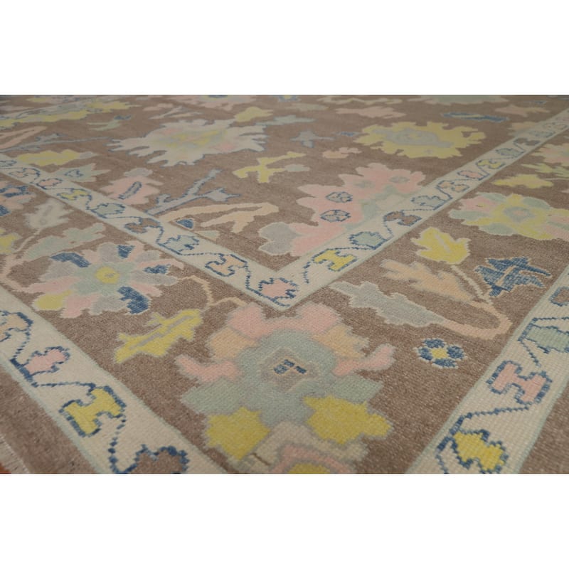 Hand Knotted Oriental 100% Wool Carpet Transitional All-Over Brown Oushak Area Rug - 13' 6'' X 10' 5''