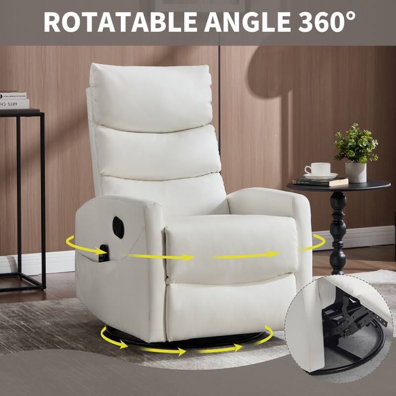 Roomfitters Manual Swivel Rocker Recliner Chair with Heat and Massage Fabric Glider Lounge Sofa for Living Room