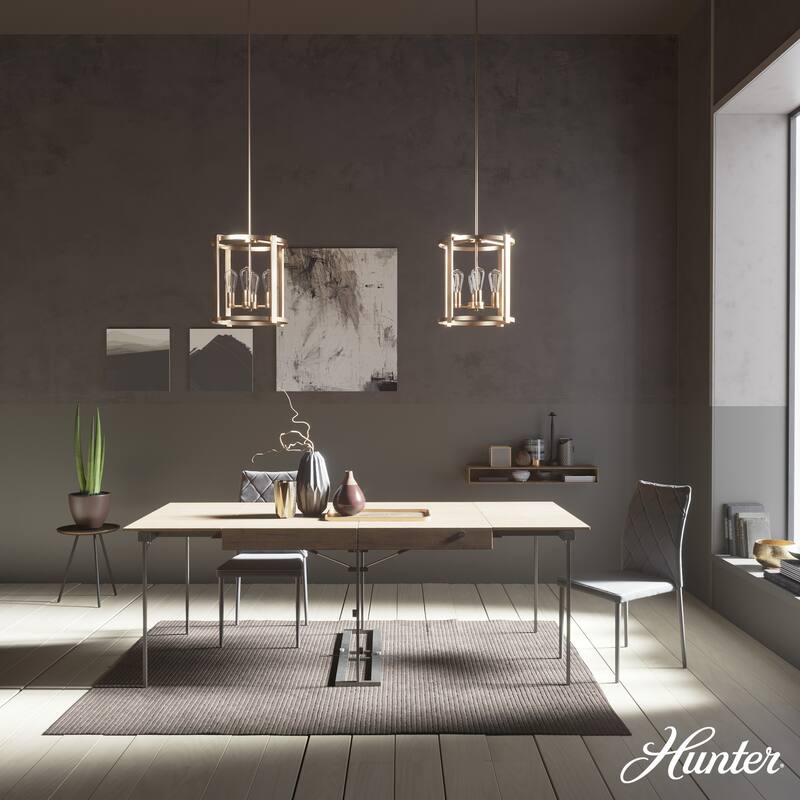Hunter Astwood 16" 4-Light Round Chandelier, Dining Room Table, Kitchen Island, Cage, Transitional, Art-Deco