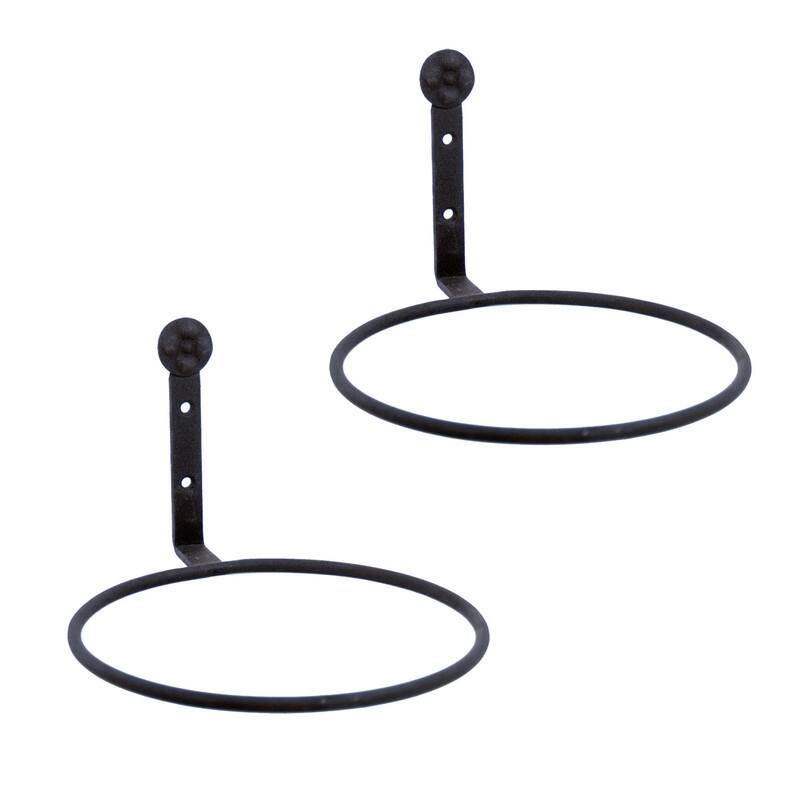 Achla Designs Set of 2 Wall Mounted Flower Pot Holder Ring Brackets, Black Powder Coat Finish - 8 Inch Diameter