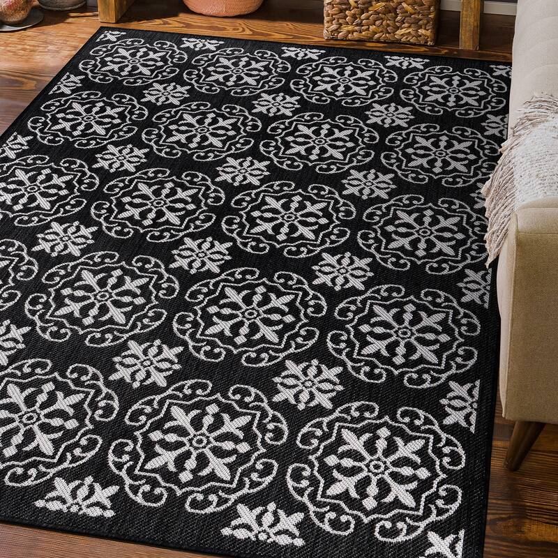 World Rug Gallery Transitional Geometric Textured Flat Weave Indoor/Outdoor Area Rug