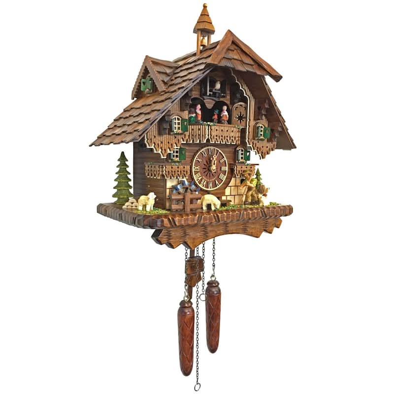 Full-Size Battery-Operated Cuckoo Wall Clock - 14" - Brown