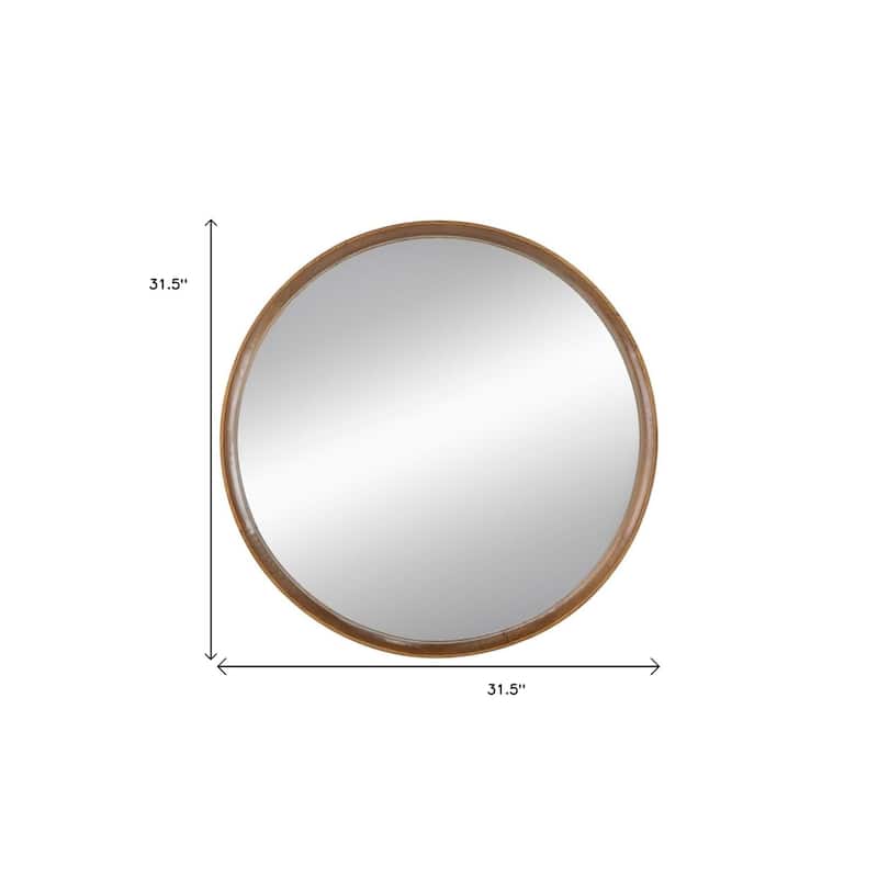 HomeRoots 32" Brown Round Wood Framed Accent Mirror - 31.5' X '31.5' X '3