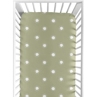Sage Green Boho Sun Boy or Girl Fitted Crib Sheet - White Bohemian Celestial Sky Gender Neutral Desert Sunshine Outdoors Nature