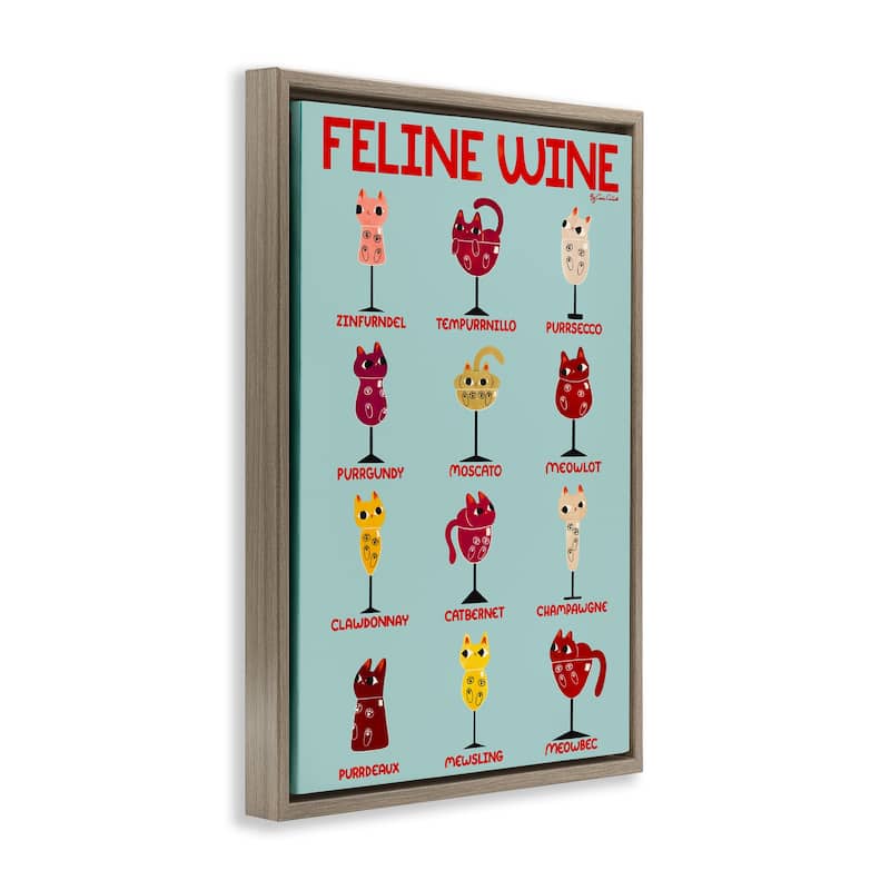 Stupell Clever Feline Wine Drinks Framed Floater Canvas Wall Art Design By Carrie Cantwell
