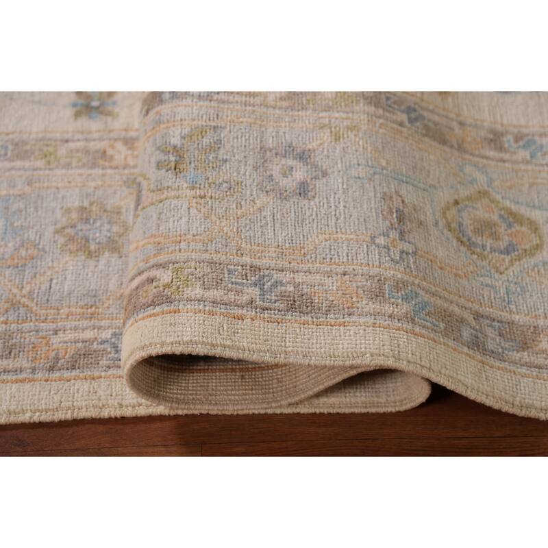 Ivory Oushak Vegetable Dye Turkish Area Rug Handmade Wool Carpet - 6'3"x 9'0"