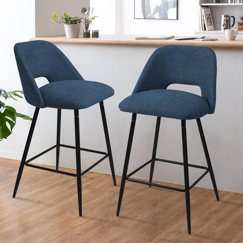Upholstered Modern Bar Stool (Set of 2) - Blue