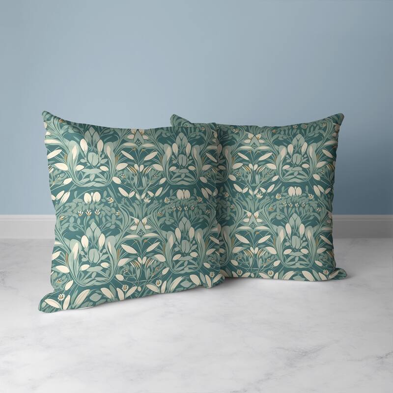 Green And White Petal Mirage Faux Suede Throw Pillow Zipper