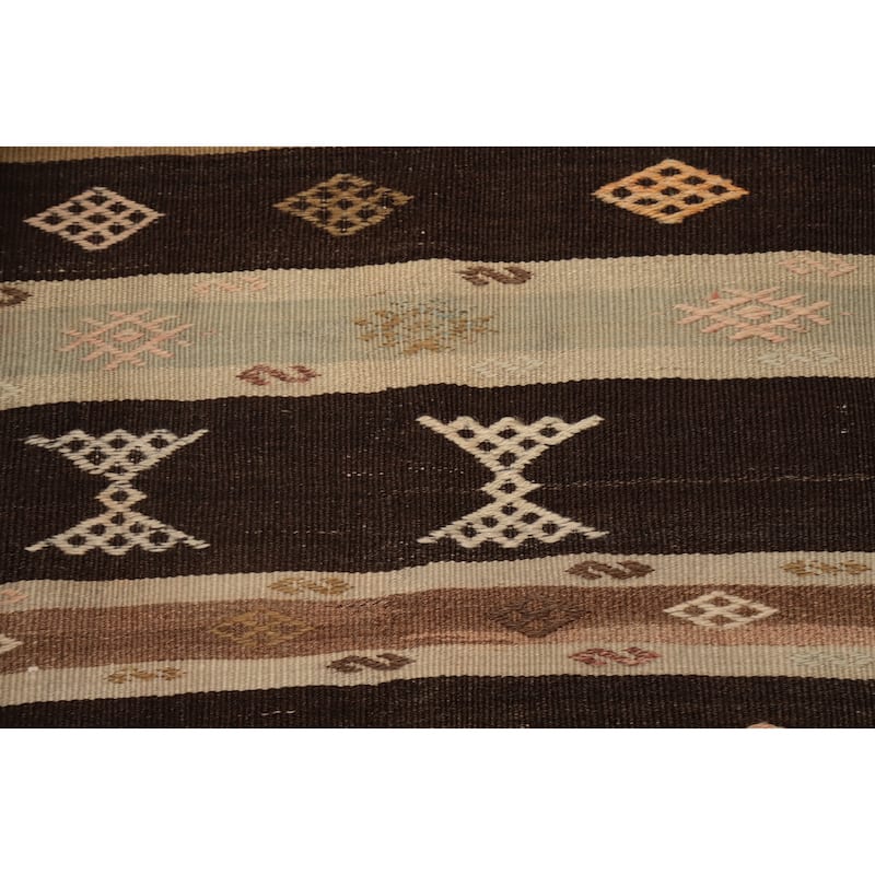 Hand Woven Oriental 100% Wool Carpet Southwestern Tribal Brown Kilim Runner Rug - 7' 7'' X 3' 3''