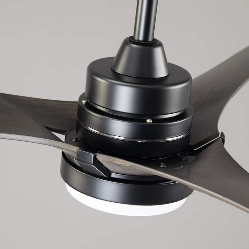 52" Modern Dark Walnut Dimmable LED Propeller Ceiling Fan with Light and Remote