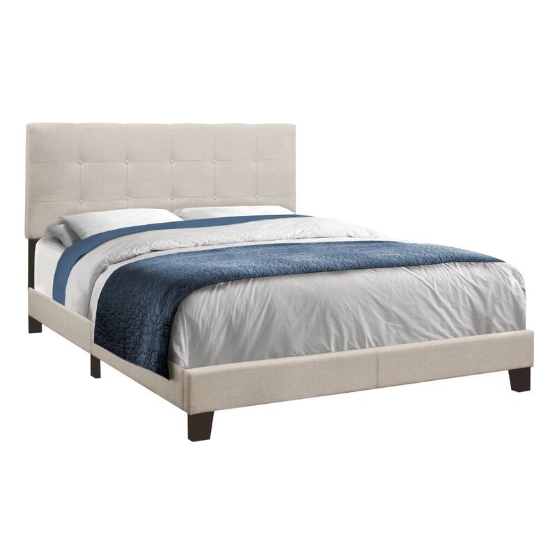 Tufted Upholstered Bed Frame with Wood Base and Headboard - Beige - Queen