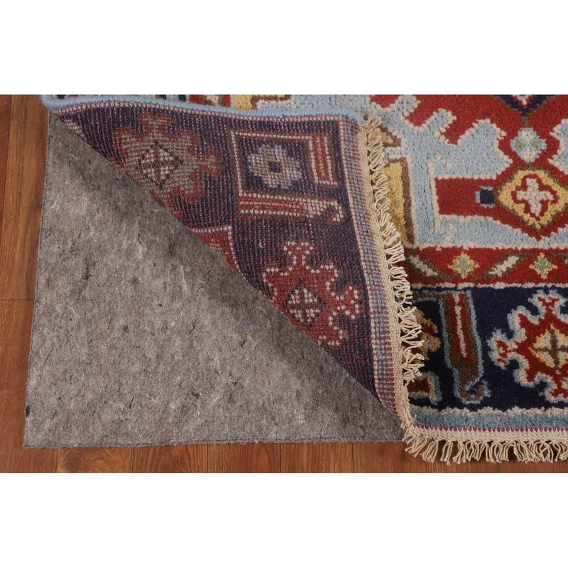 Blue Geometric Kazak Oriental Foyer Rug Handmade Wool Carpet - 4'0"x 5'10"