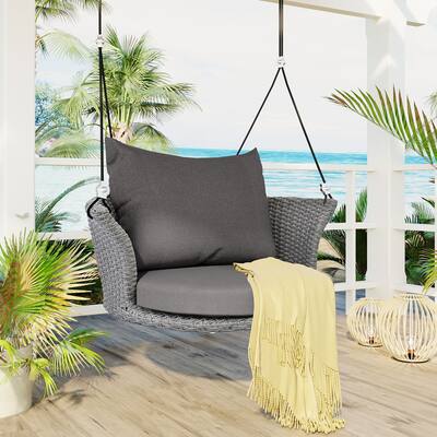 Round Outdoor Woven Swing ,Wicker Porch Swing w/ Cushion