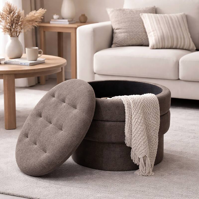 Modern Fabric Round Storage Ottoman