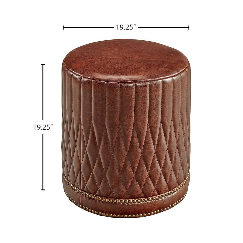 Avignon Vintage Quilted Leather Ottoman with Nailhead Trim