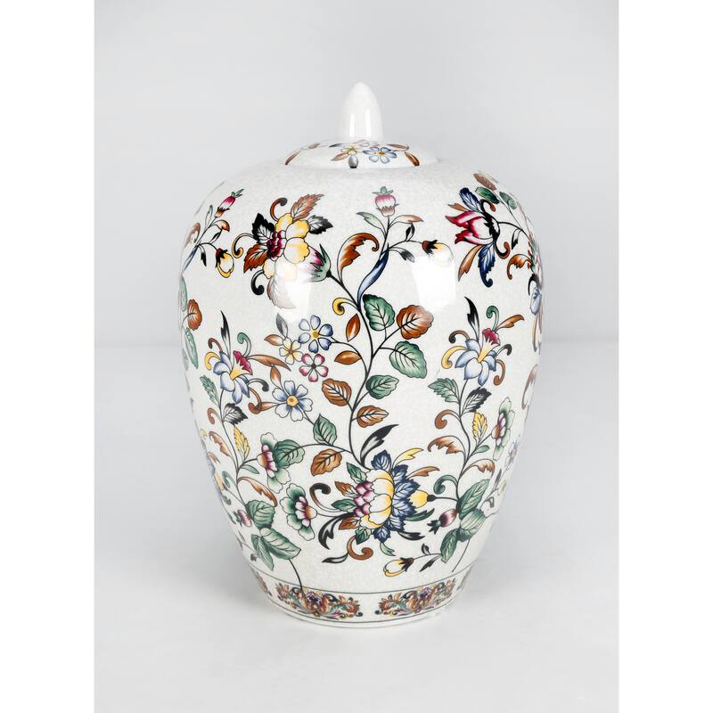 Aa Importing 12" Ginger Jar, Bird And Floral Design - 12 X 8 X 8 inches
