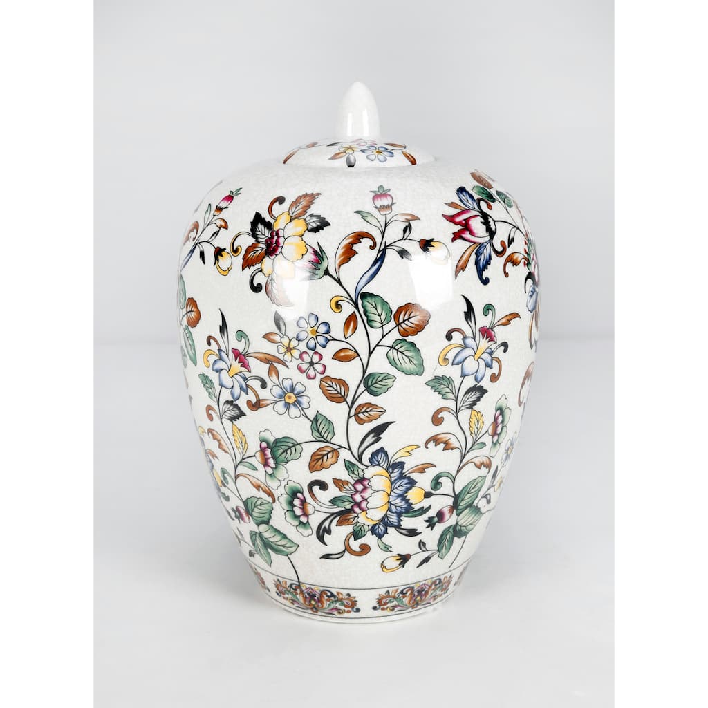 Aa Importing 12" Ginger Jar, Bird And Floral Design - 12 X 8 X 8 inches