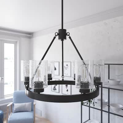 Hunter Hartland 6-Light Wagon Wheel Chandelier - Dining/Living Room, Kitchen Table, Entry - Farmhouse, Industrial, Transitional