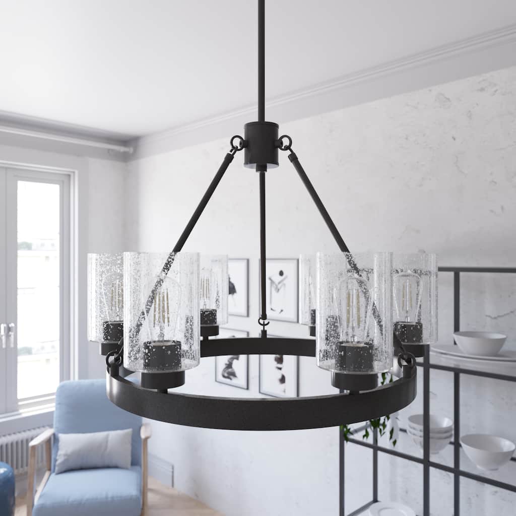 Hunter Hartland 6-Light Wagon Wheel Chandelier - Dining/Living Room, Kitchen Table, Entry - Farmhouse, Industrial, Transitional
