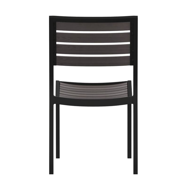 2 Pack Outdoor Faux Teak Side Chair with Poly Slats - Teak Patio Chair