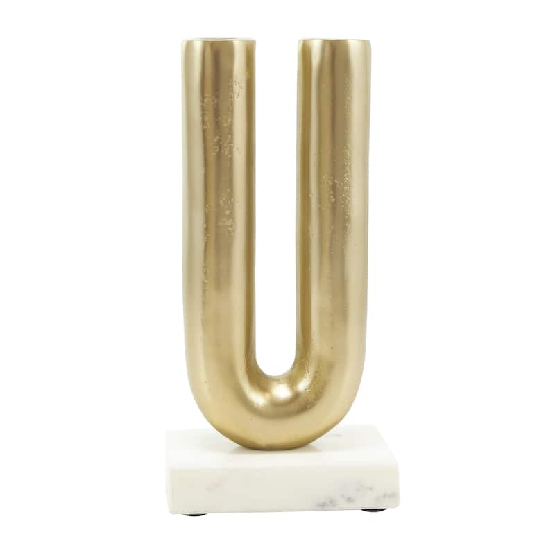 Aluminum Metal Geometric U-Shaped Decorative Candle Holder with Marble Bases - Set of 2 Gold or Black - Roche River Decor