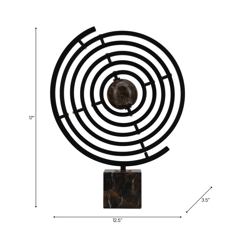 Metal Rings Sculpture with Marble Base Decorative Object - 17" Brown - 12.5" x 3.5" x 17"