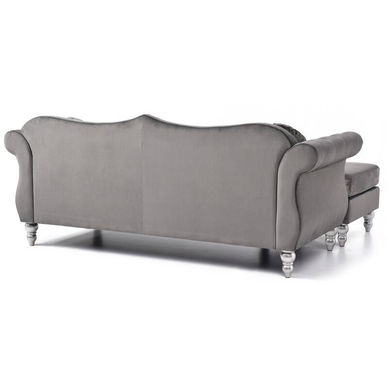 Hollywood 81 in. Velvet Chesterfield Sectional Sofa with 2-Throw Pillow - 81"L x 35"W x 34"H