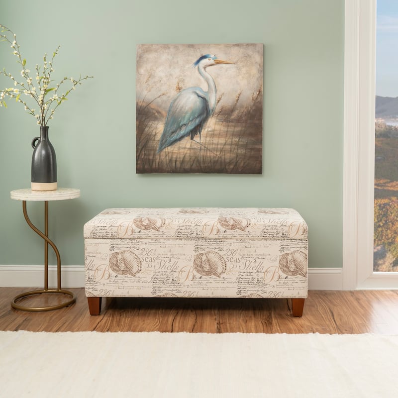 Copper Grove Clarkia Grey Tufted Flip-Top Ottoman with Shoe Storage - Beige Ocean Seashells - Medium