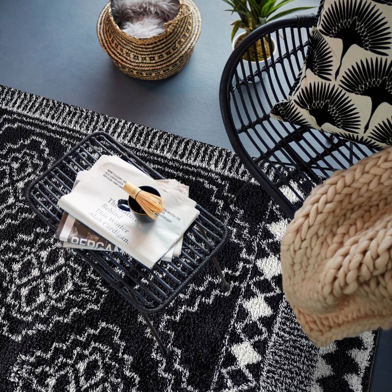 Geometric Shag Rug - Anthracite Dark Gray - Durable Rug for Living Room, Bedroom, or Entryway - Easy to Maintain