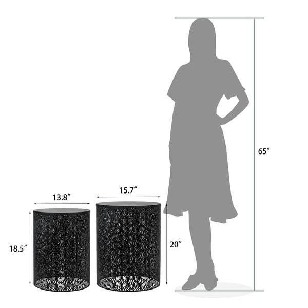 dimension image slide 1 of 2, Adeco Set of 2 Round Nesting Side End Tables Set for Bedroom