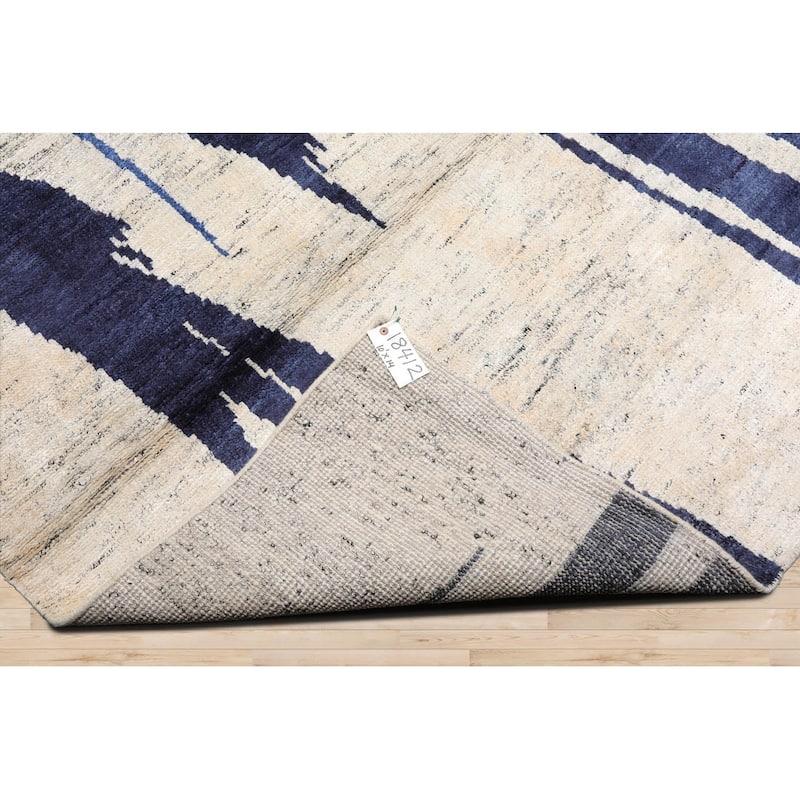 Hand Knotted Beige,Ivory Tibetan Bamboo Silk Modern Oriental Area Rug - 10' 1'' x 14'