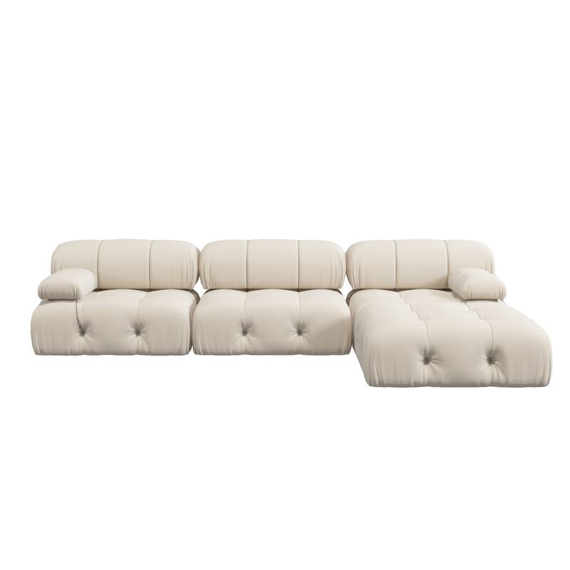 4-Seat Velvet Upholstered Reversible L-Shaped Sectional Sofa