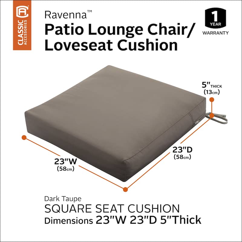 Ravenna® Square Patio Seat Cushion Slip Cover & Foam, 23"W x 23"D x 5"T - Dark taupe